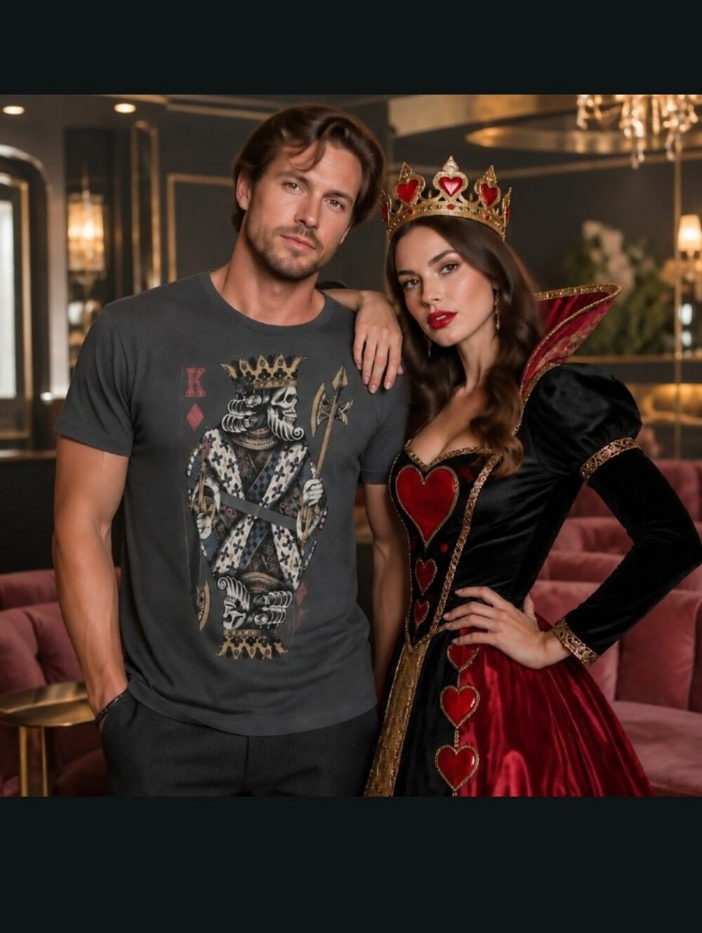 Lucky Brand Charcoal Gray Crew Tee with King Skull Graphic